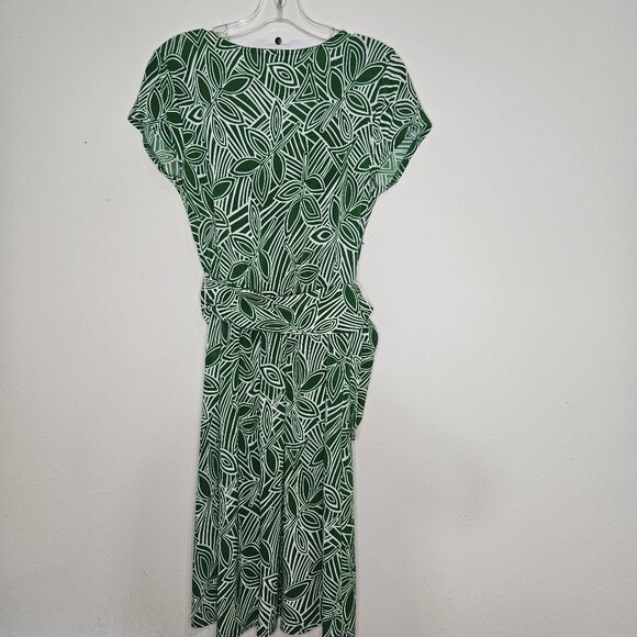 Vtg Womens Wrap Dress Sz L Colorful Cap Sleeves Slimming Modest Career PinUp Gr - Picture 3 of 12